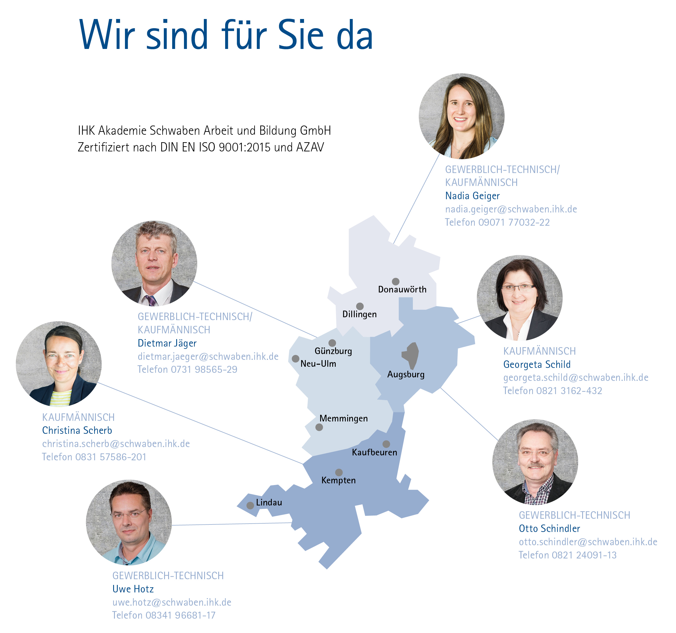 Übersicht regionale Beraterinnen und Berater der IHK Schwaben